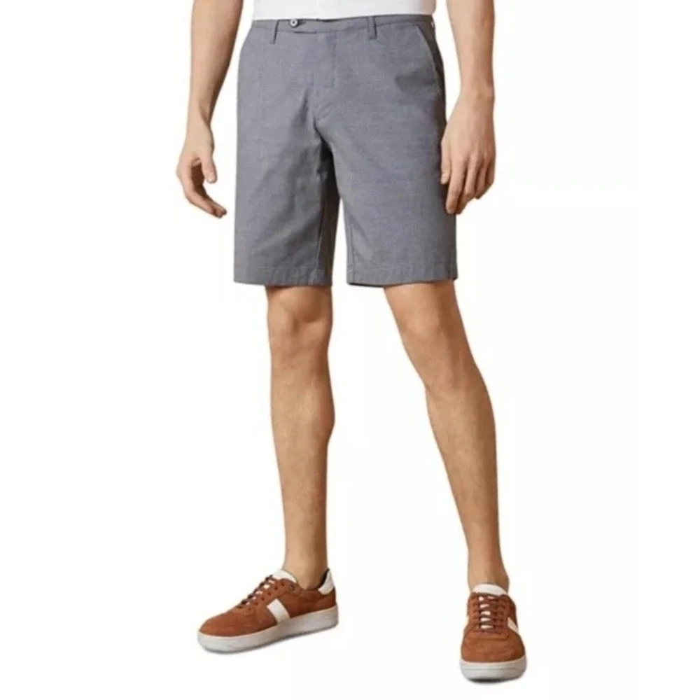 Ted Baker London Men's Gray Micro Pattern Flat Front Chino Shorts 32R